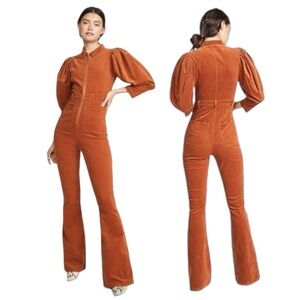 WeWoreWhat Corduroy Puffy Sleeve Flare Leg Jumpsuit Size XS